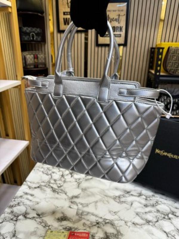 YSL Yves Saint Laurent Maxi Tote Bag With Box And Dust Bag (Silver)