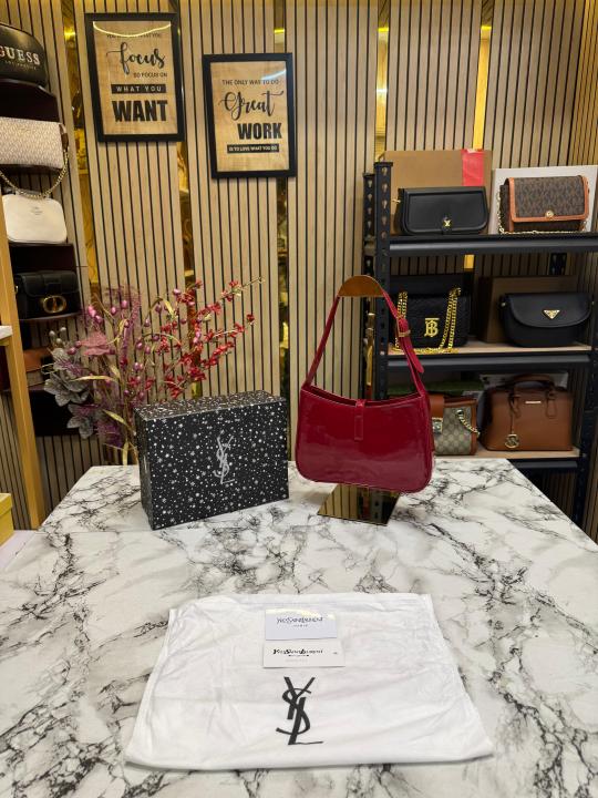 Yves Saint Laurent Ysl Hobo Shoulder Bag With Box And Dust Bag (Maroon)
