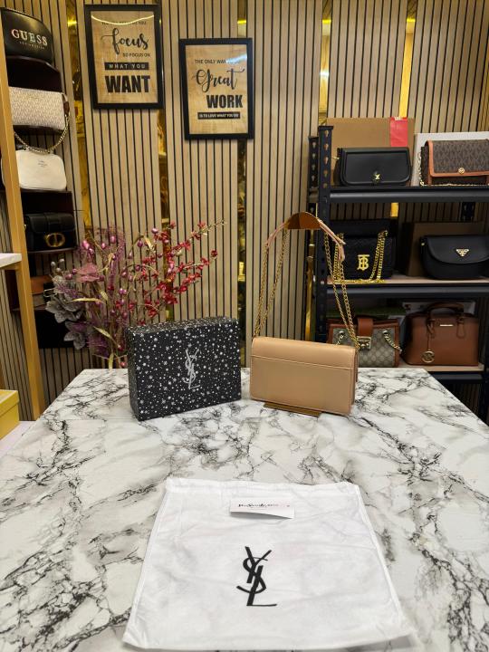 Yves Saint Laurent Ysl Sunset Shoulder Bag With Box And Dust Bag (Apricot)