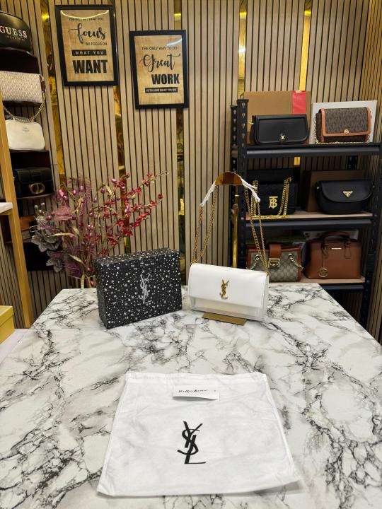 Yves Saint Laurent Ysl Sunset Shoulder Bag With Box And Dust Bag (White)