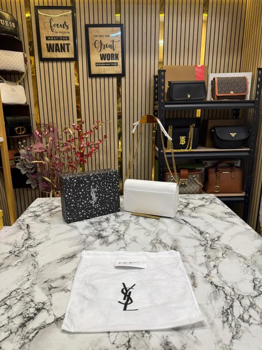 Yves Saint Laurent Ysl Sunset Shoulder Bag With Box And Dust Bag (White)