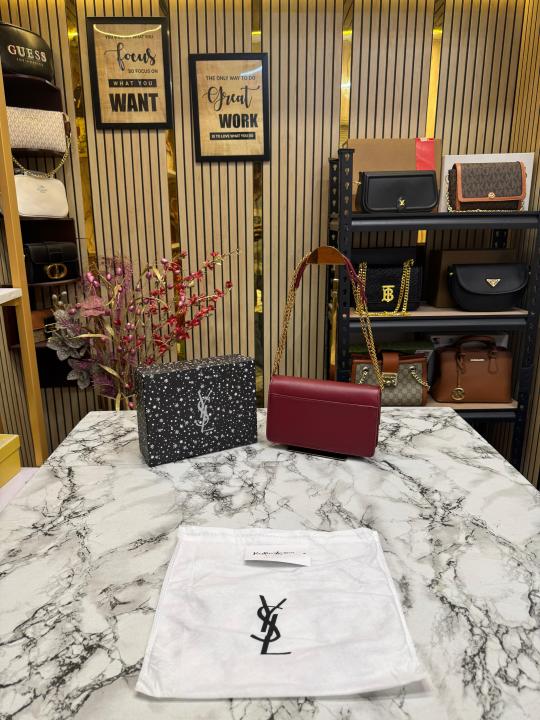 Yves Saint Laurent Ysl Sunset Shoulder Bag With Box And Dust Bag (Wine)