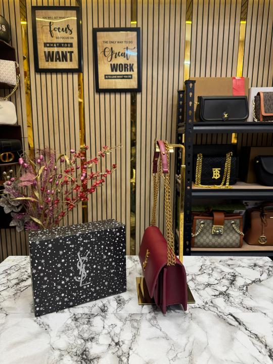 Yves Saint Laurent Ysl Sunset Shoulder Bag With Box And Dust Bag (Wine)
