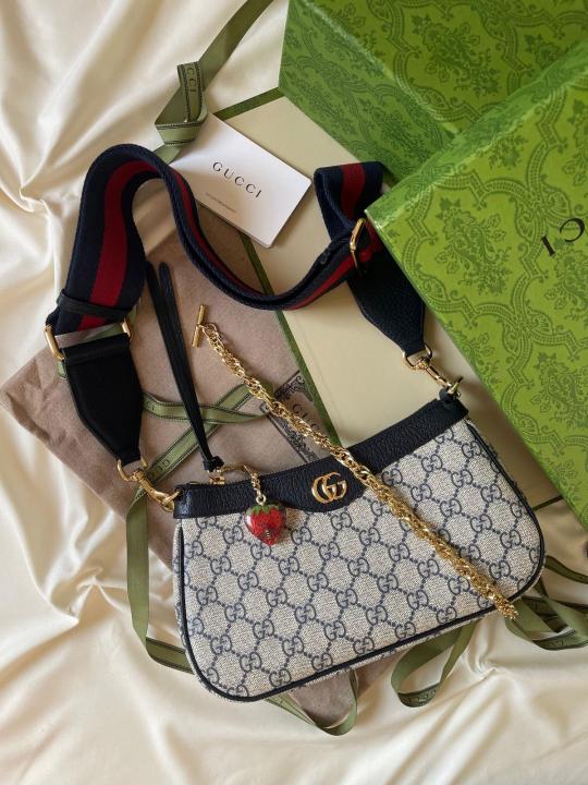 GUCC I Brown monogram Ophidia GG leather shoulder bag WITH BOX