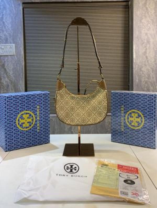 Tory Burch T Monogram Crescent Shoulder Bag (Brown) 5367