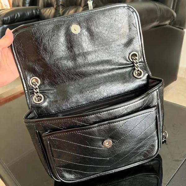 YSL Saint Laurent Niki Baby Crinkle Vintage Leather Black With OG Box & Dust Bag 6029