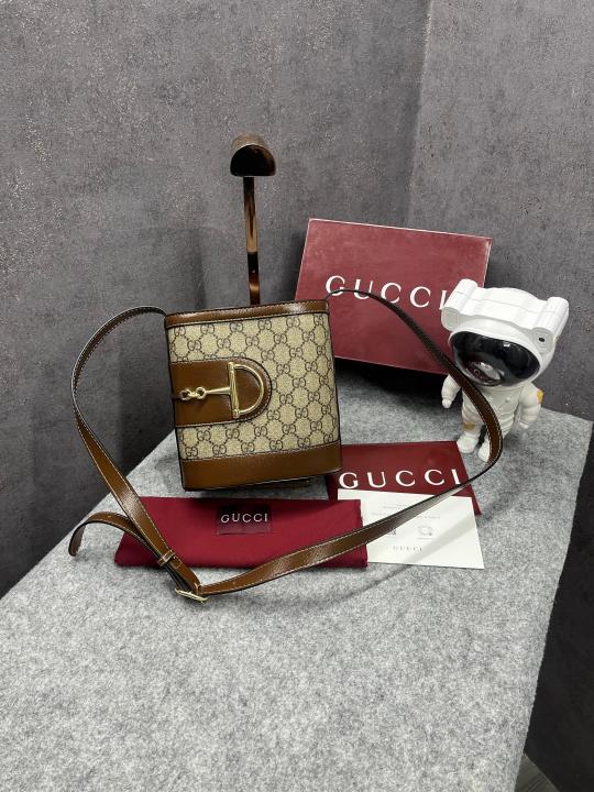 Gucci 73 Series Bucket Glossy Brown Bag With OG Red Box & Dust Bag 833665