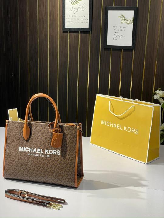 Michael kors mirella tote bag with dust bagand carry bag(22320coffe brown)