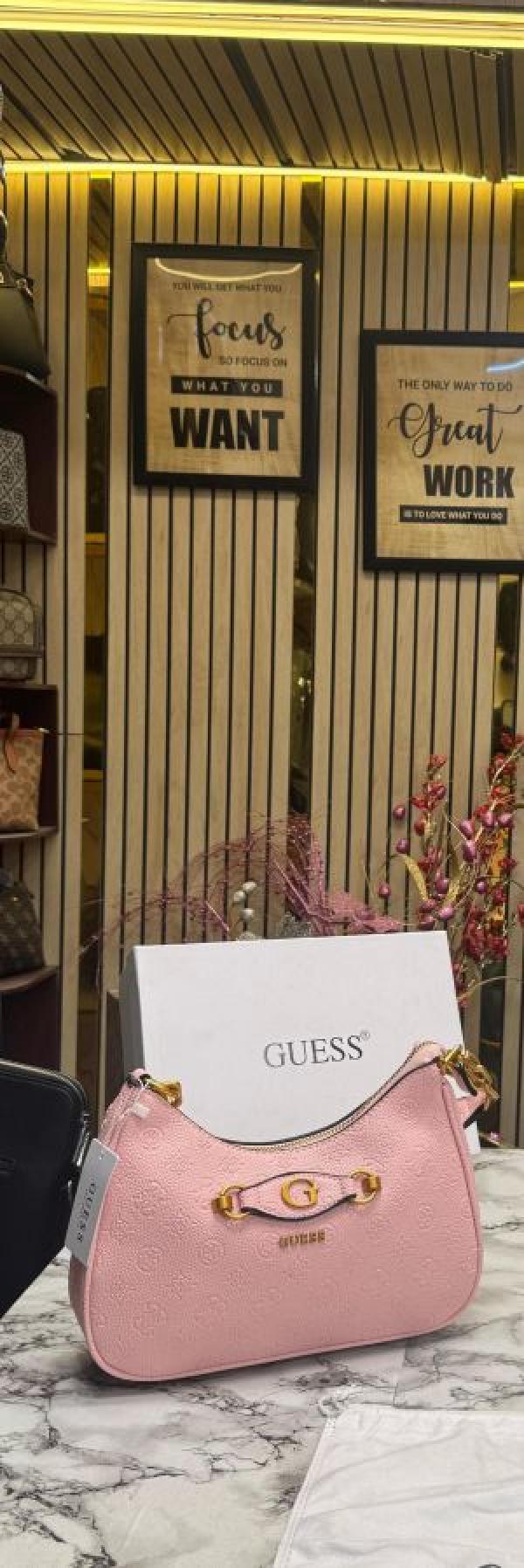 GUESS IZZY PEONY ROSE LOGO SHOULDER BAG WITH OG BOX AND DUST BAG PREMIUM QUALITY (PINK)