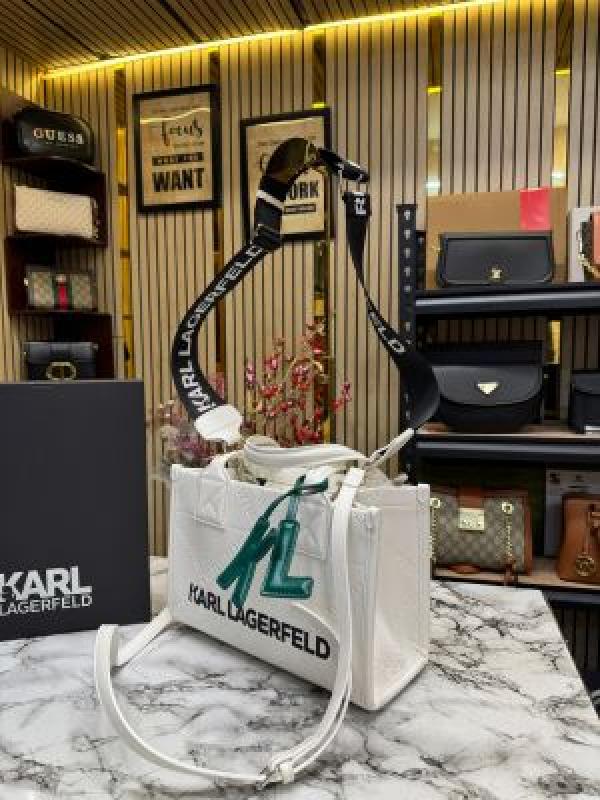 Karl Lagerfeld KSKUARE Embossed Small Tote Bag WHITE