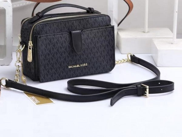 michael kors double zip crossbody with box (black) 61