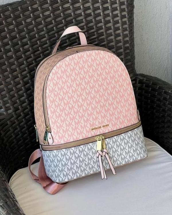 Michael Kors Rhea Medium Color Block Pink Logo Backpack Pink 1003