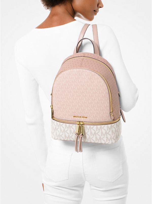 Michael Kors Rhea Medium Color Block Pink Logo Backpack Pink 1003