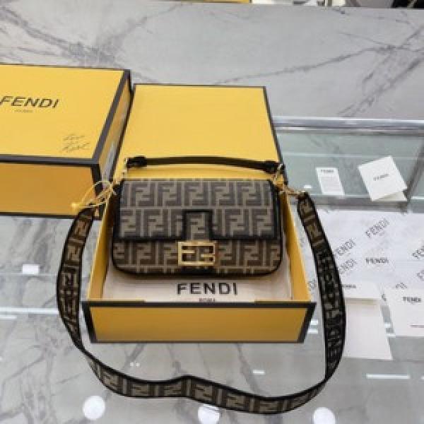 Fendi Baguette Jacquard FF fabric Bag Brown With box 679