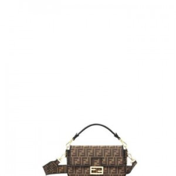 Fendi Baguette Jacquard FF fabric Bag Brown With box 679