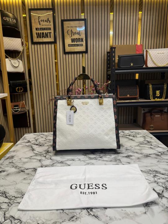 GUESS ELAVATE TOTE WITH DUST BAG PREMIUM QUALITY (WHITE)