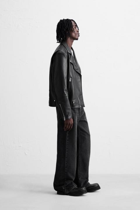 .ZARA.IMPORTED.LEATHER.FABRIC.CROSS.ZIPPER.VERY.PREMIUM.BIKER.JACKET.MR114