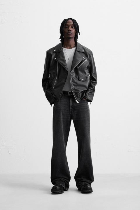 .ZARA.IMPORTED.LEATHER.FABRIC.CROSS.ZIPPER.VERY.PREMIUM.BIKER.JACKET.MR114