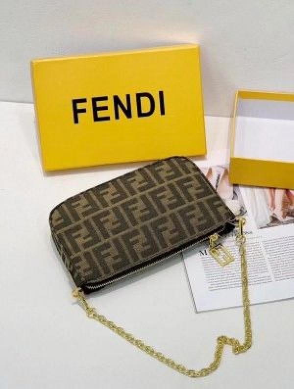 Fendi Baguette Jacquard FF fabric Bag Brown With box 5385