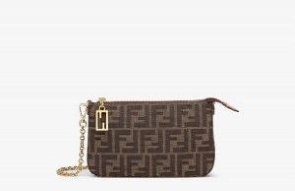 Fendi Baguette Jacquard FF fabric Bag Brown With box 5385