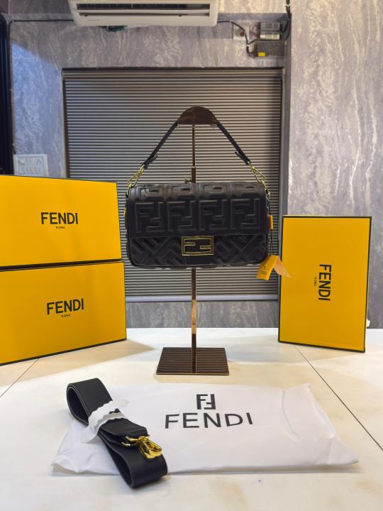 Fendi Baguette Jacquard FF fabric Bag Brown With box 5481