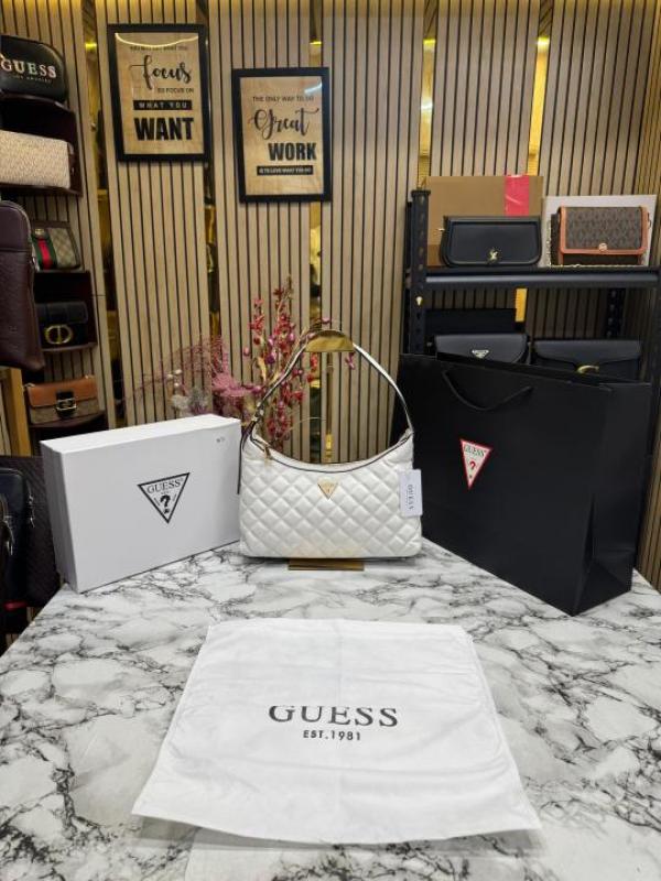 Guess Rianee Shoulder Bag With Box And Dust Bag Including Carry Bag (White)