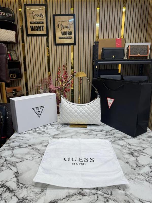 Guess Rianee Shoulder Bag With Box And Dust Bag Including Carry Bag (White)