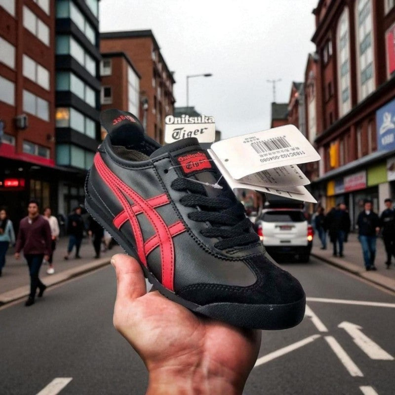 Onitsuka Tiger Mexico 66 Black Classic Red Sneakers For Men