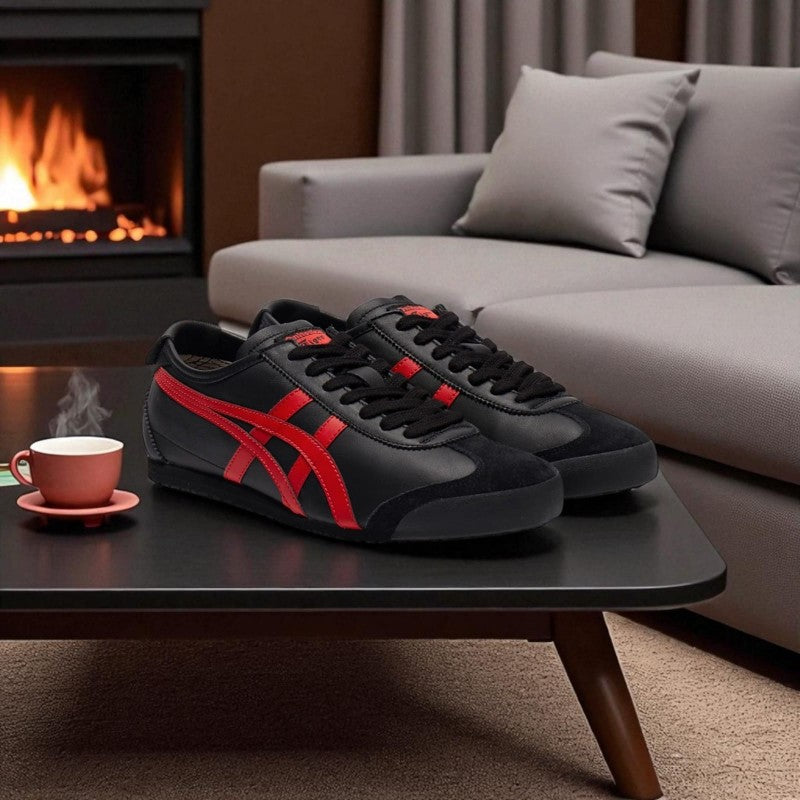 Onitsuka Tiger Mexico 66 Black Classic Red Sneakers For Men