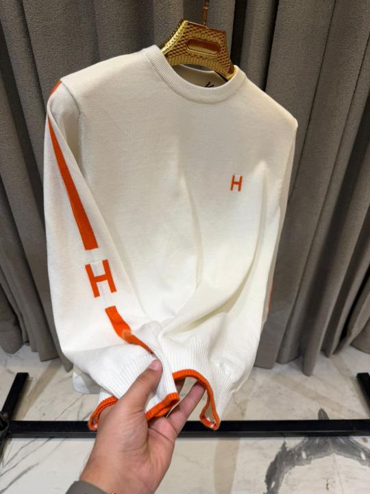 Hermes Chest Logo Full Sleeves Sweatshirt White