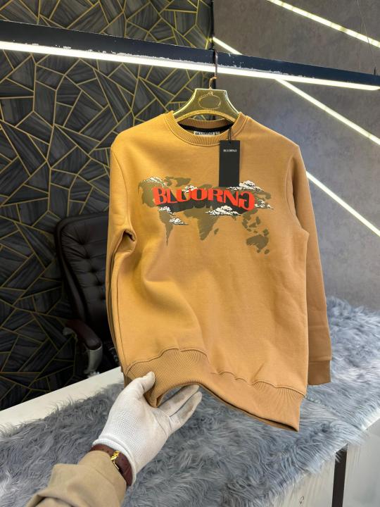 Bluorng Brown Embossed Logo Print Imported Sweatshirt (1944)