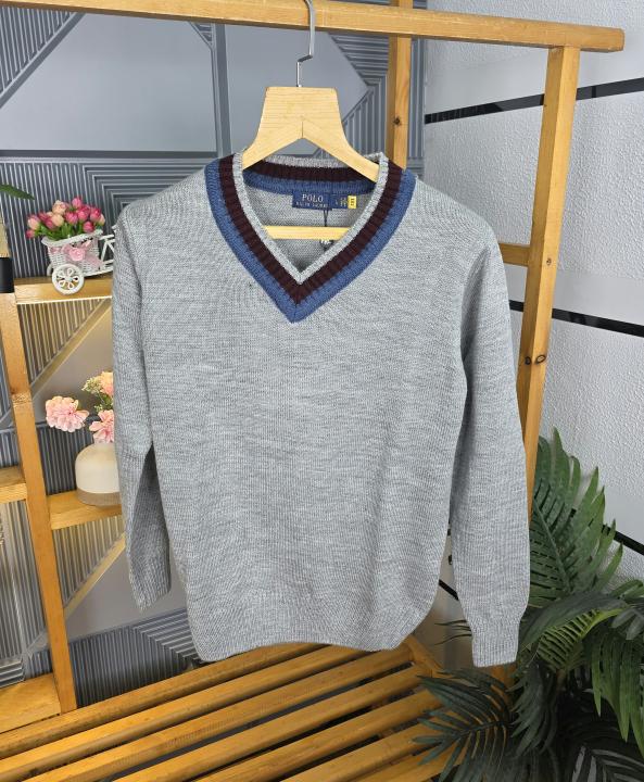 R L V NECK SWEATER GREY M450-GY
