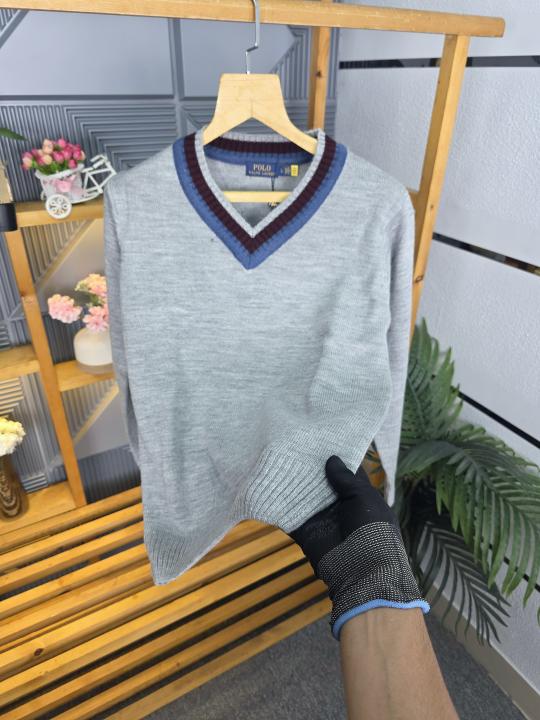 R L V NECK SWEATER GREY M450-GY