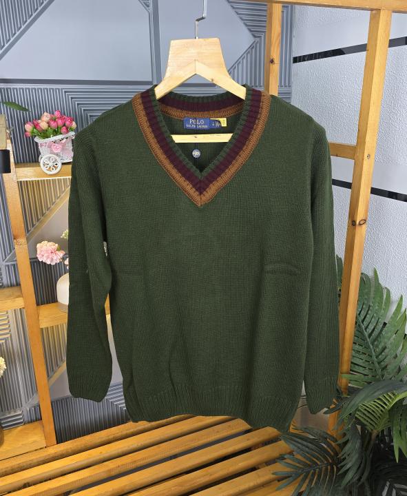 R L V NECK SWEATER OLIVE M450-OL