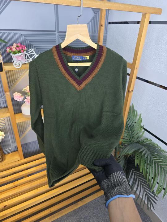 R L V NECK SWEATER OLIVE M450-OL