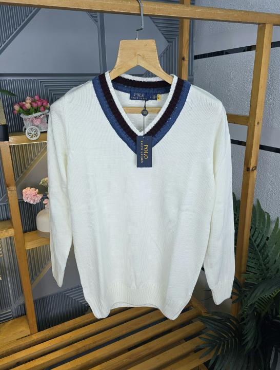 R L V NECK SWEATER WHITE M450-WH