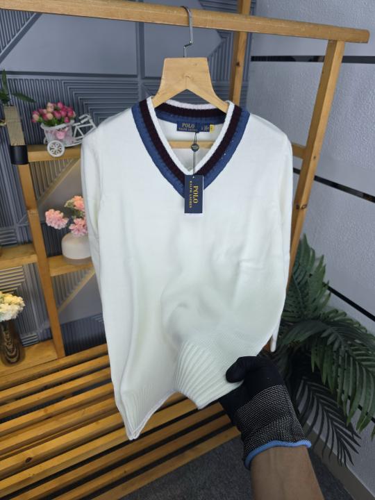 R L V NECK SWEATER WHITE M450-WH