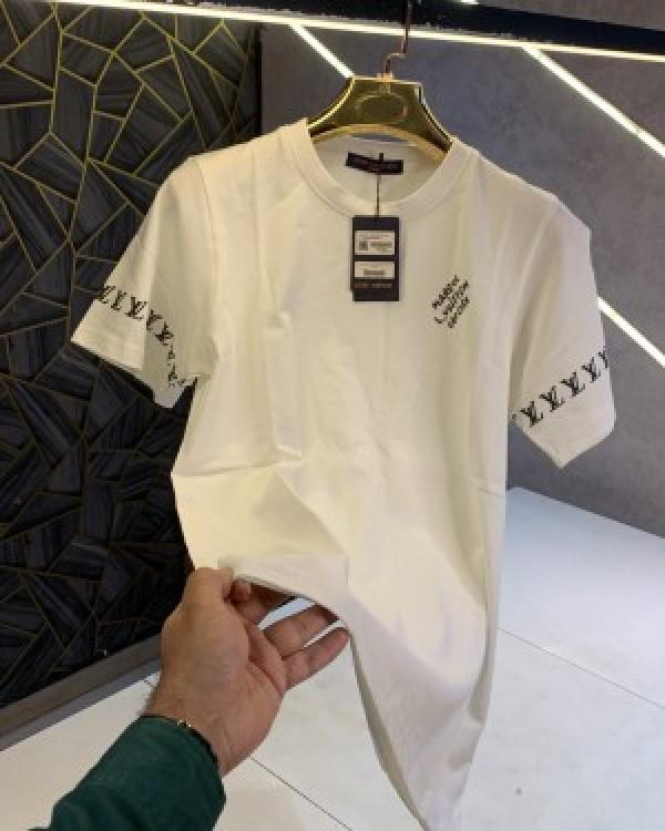 Louis Vuitton White Monogram Print Imported T-Shirt (1350)