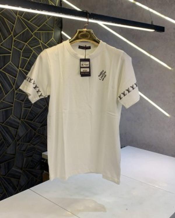 Louis Vuitton White Monogram Print Imported T-Shirt (1350)