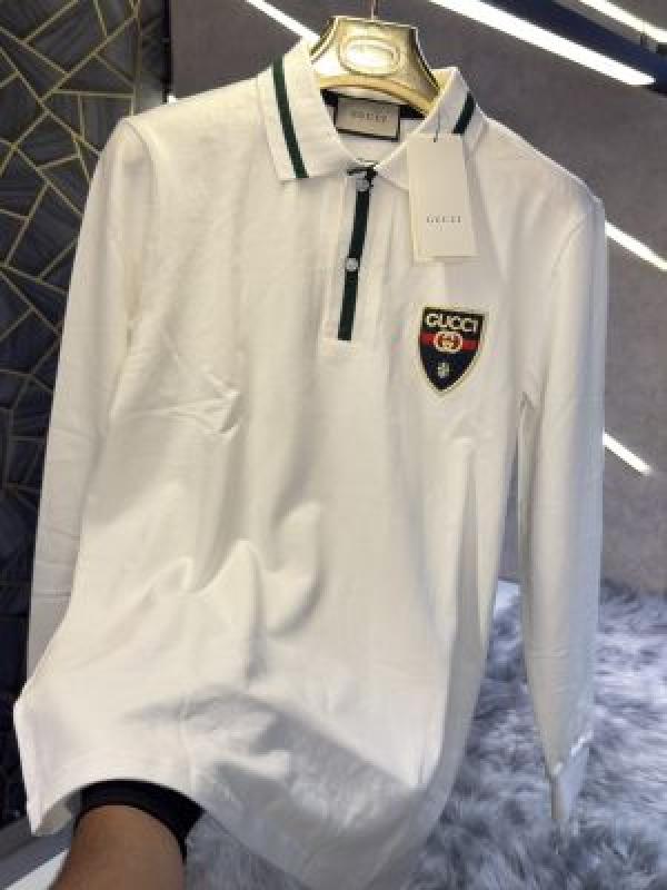 Gucci White Embroidery Logo Full Sleeve Premium Polo T-Shirt (1882)