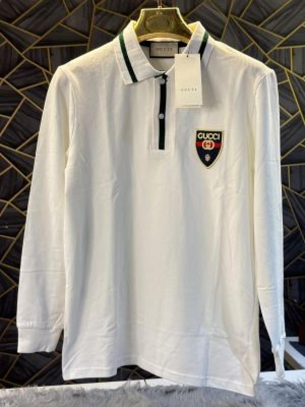 Gucci White Embroidery Logo Full Sleeve Premium Polo T-Shirt (1882)