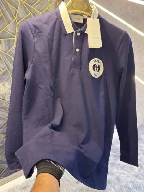 Gucci Navy Blue Embroidery Logo Full Sleeve Premium Polo T-Shirt (1883)