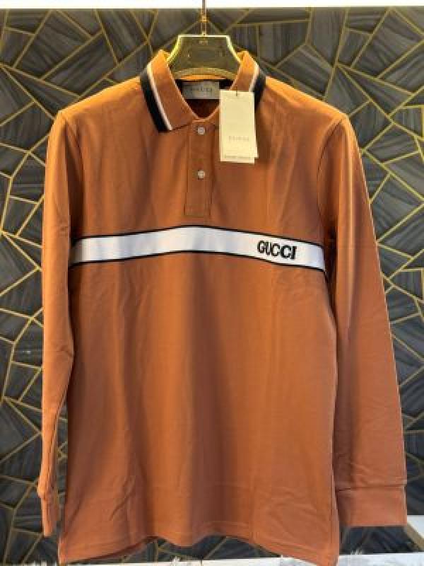 Gucci Light Brown Embroidery Logo Full Sleeve Premium Polo T-Shirt (1885)
