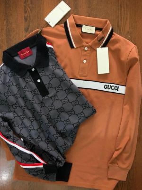Gucci Light Brown Embroidery Logo Full Sleeve Premium Polo T-Shirt (1885)