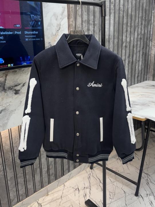 Amiri.100%.Navy.Imported.Side.Bone.Patch.Very.Premium.Varsity.Jacket.MR259