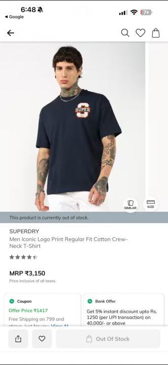 Super Dry Round Neck T-shirt Navy