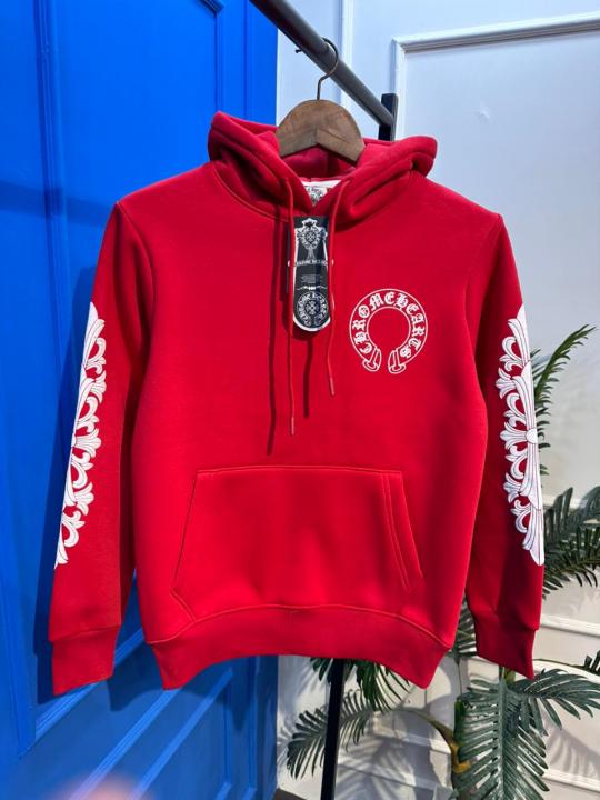 Chrome Hearts Red Hoodie with Cross Sleeve Print