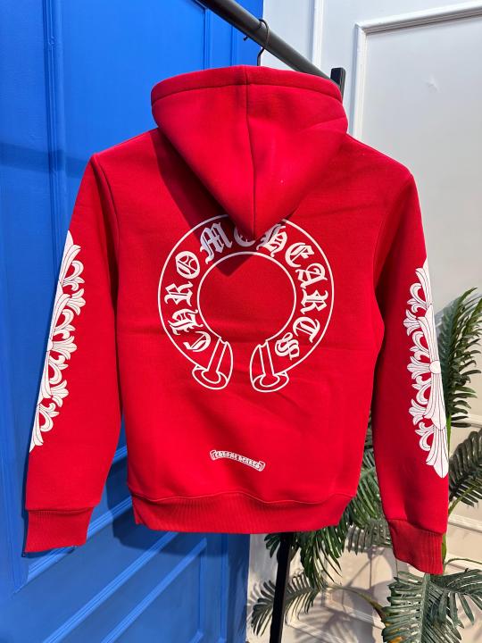 Chrome Hearts Red Hoodie with Cross Sleeve Print