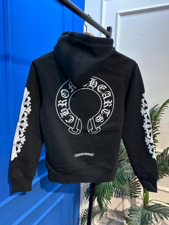 Chrome Hearts Black Hoodie with Cross Sleeve Print