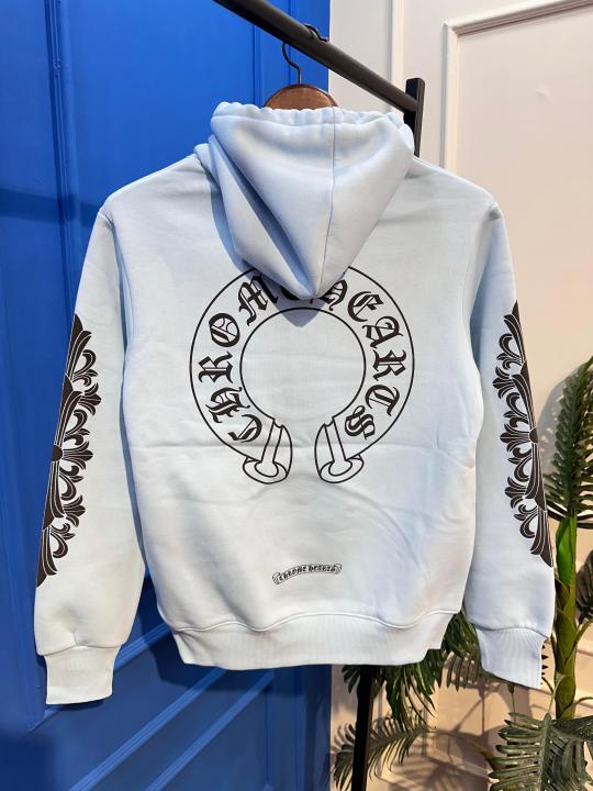 Chrome Hearts Silver Hoodie with Cross Sleeve Print